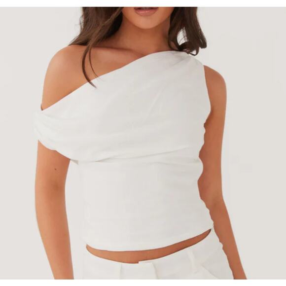 NEW Peppermayo Marissa Linen One Shoulder Top White Women’s US 16 - Picture 1 of 10
